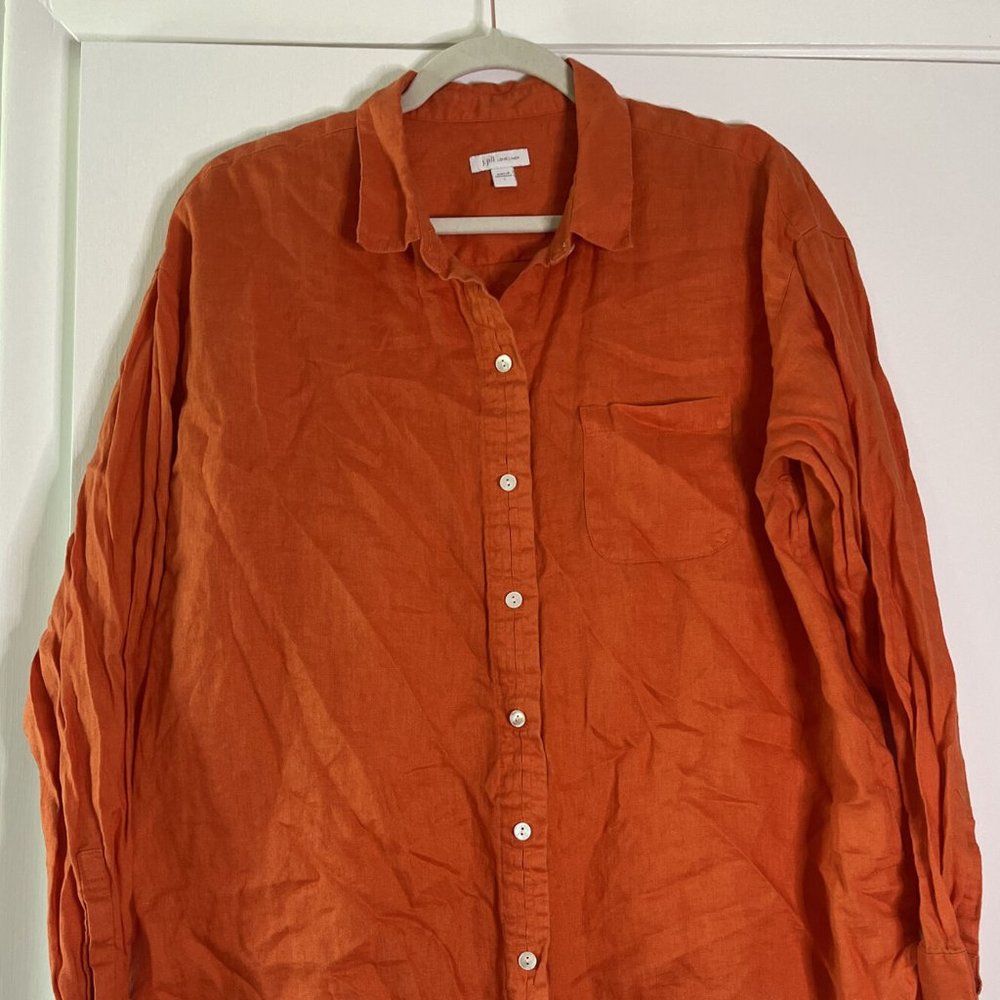 J. JILL LOVE LINEN Shirt Button Down Collared Long Sleeve Orange Size L